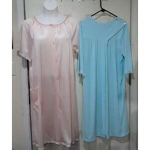 Vintage Womens Robes,  Nancy King , Lot Of 2, Pink and Blue XL Sheer, Shiny